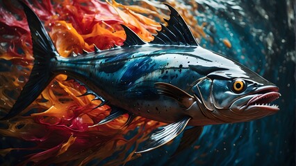A closeup of a colorful tuna fish, abstract rendering tuna, world tuna day, world fish day, world ocean day, fisheries - obrazy, fototapety, plakaty