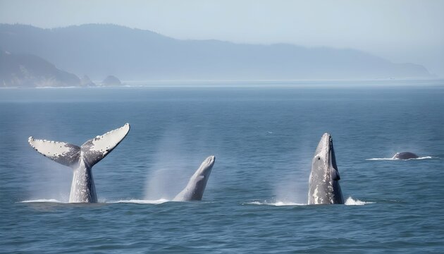A-Family-Of-Gray-Whales-Migrating-Along-The-Coast-