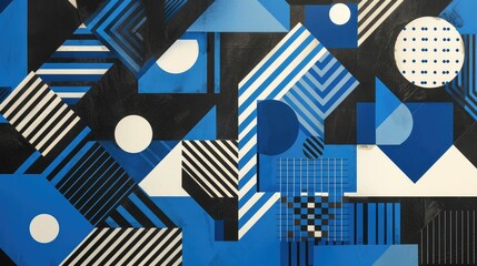 Obraz premium Geometric Minimalist Graphic Design with Prominent Square Shape Diagonal Lines and Monochromatic Blue and White Palette