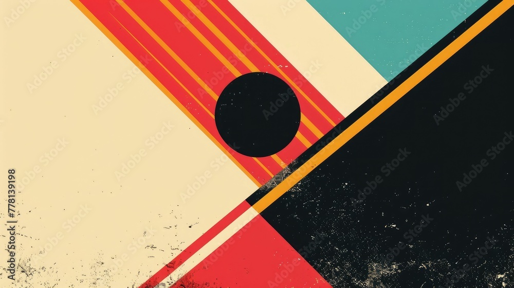 Poster minimalist graphic design with lone circle angled triangles and crisp line segments in vibrant elect