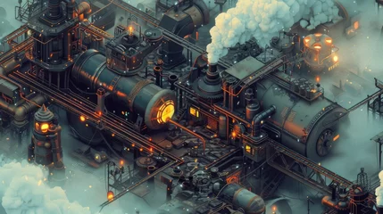 Foto op Canvas Steampunk Inspired Isometric Wonderland with Smoke Billowing Factories Crafting Intricate Gadgets and Mechanical for Ecommerce Treasure Hunters © Digital Artistry Den
