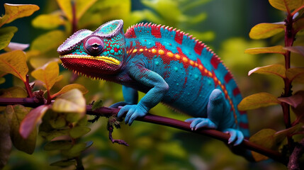The vivid hues of a chameleon, dynamically altering its coloration to blend with its surroundings.