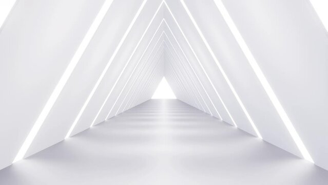 Abstract infinity 3d triangle tunnel. Set motion sci fi background in white, black, and color version. Collection loop animation for game, music.