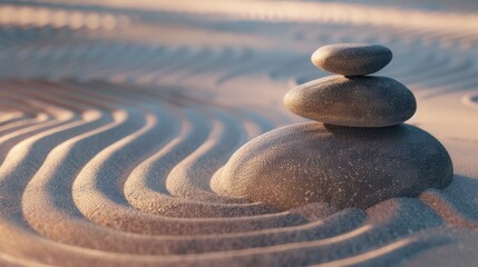 Fototapeta na wymiar A small pile of rocks sits on a sandy beach