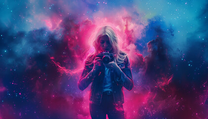 digital art style image featuring a blonde woman