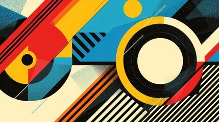 Obraz premium Vibrant and Dynamic Geometric Graphic Design with Spinning Circles and Intersecting Triangles