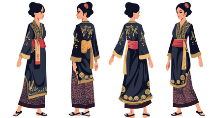 Kebaya outfit woman vector illustration Flat vector isolated