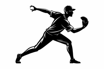 Fototapeta na wymiar baseball player full body view silhouette black vector illustration