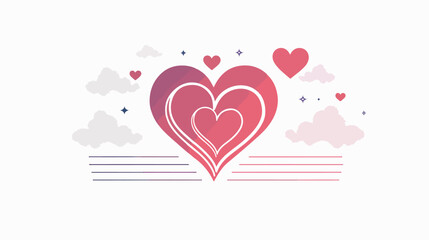 Line heart shape love symbol with clouds Flat vector