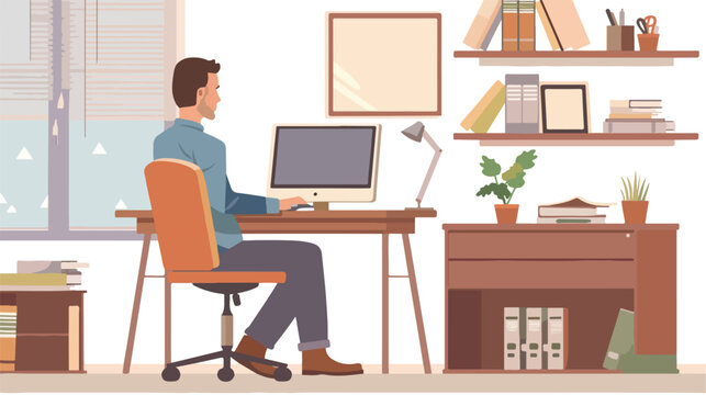 Man working in room at officeVector illustration Flat