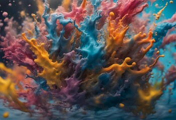 Fototapeta na wymiar Explosion of Colorful Paint Splashes Captured Mid Air, a Dynamic Abstract Artwork, Generative AI