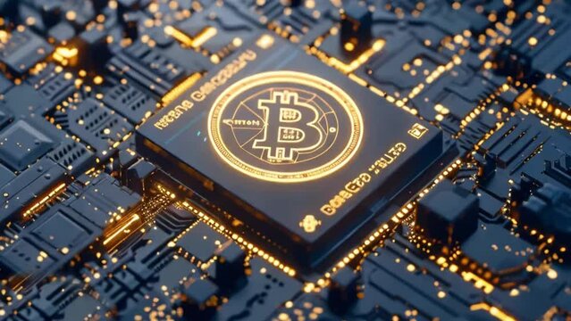 Bitcoin energy circuit bitcoin core bitcoin network concept. on circuit board. Cryptocurrency digital money exchange concept. Blockchain technology digital money, e-commerce finance virtual exchange.