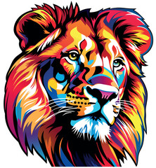 A Colorful Lion Portrait - Artistic Illustration or Textile Print Motif Isolated on White Background, Vector - 778141918