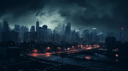 Fototapeta na wymiar Moody urban cityscape at night