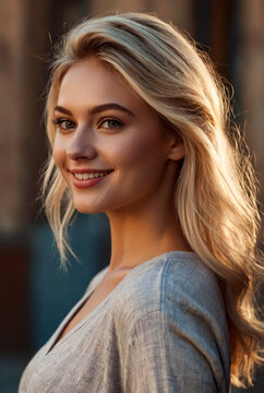 Casual portrait of pretty blonde young woman with hairstyle smiling cheerfully, showing emotion while feeling happy and carefree. Young cute cheerful girl looking at camera over white background