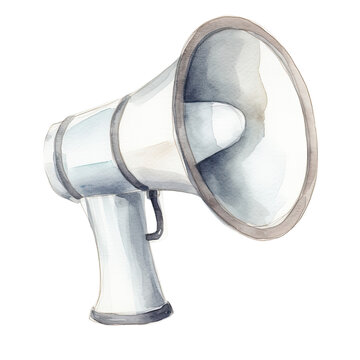 AI-generated watercolor announcement loud speaker clip art illustration. Isolated elements on a white background.