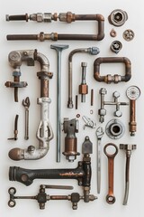 Fototapeta premium plumbing tools and equipment on white background. Generative Ai