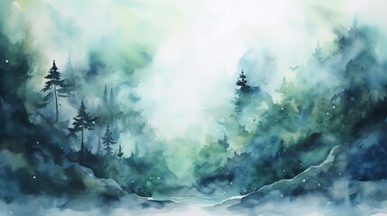 Abstract watercolor painting resembling a mystical landscape