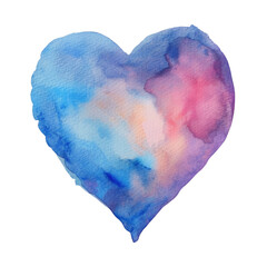 A heart painted in watercolors on a transparent background