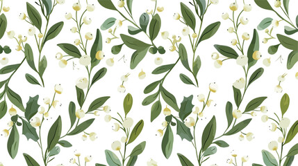 Seamless pattern with vertical mistletoe twigs. Vector - obrazy, fototapety, plakaty