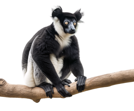 Indri lemur sitting on a tree branch
