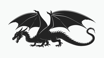 Silhouette of dragon. Black vector lizard. A dangerou