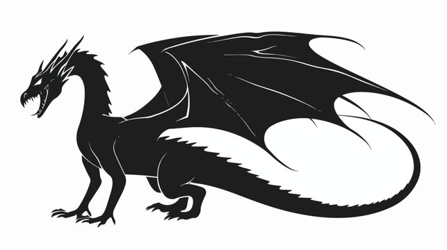 Silhouette of dragon. Black vector lizard. A dangerou
