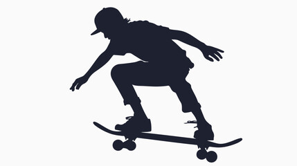 Skateboarder Silhouette Flat vector isolated on white