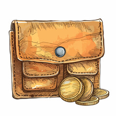 Wallet with Coins in cartoon, doodle style. Image for t-shirt, web, mobile apps and ui. Isolated 2d vector illustration in logo, icon, sketch style, Eps 10. AI Generative
