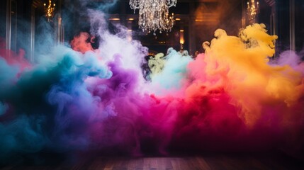 Abstract swirls of colored smoke at a wedding party