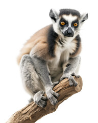 Obraz premium Ring-tailed lemur sitting on a tree branch, isolated background
