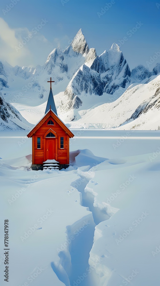 Wall mural house in the mountains in winter