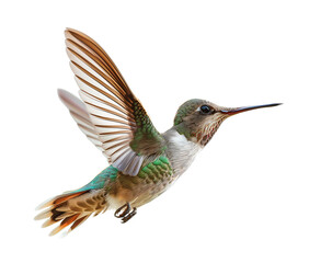 hummingbird hovering in the air on isolated background
