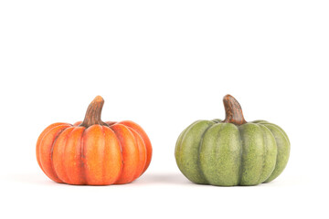 Pumpkins made out of clay isolated on white
