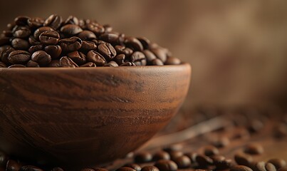 Close-up of roasted coffee beans, highlighting the rich texture and depth of color, perfect for capturing the essence of coffee.
