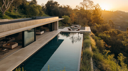 Fototapeta premium Stunning modern pool with luxury cottage