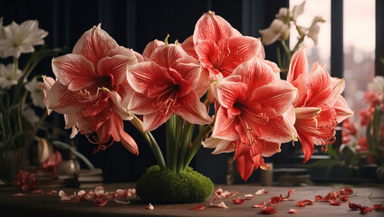 amaryllis flowers in a beautiful look - obrazy, fototapety, plakaty