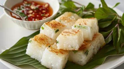 Authentic vietnamese grilled rice cakes with dipping sauce