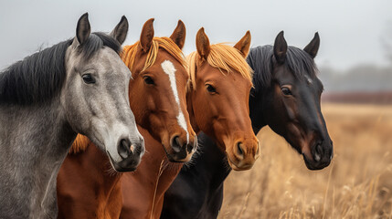 Group of horses on the pasture
