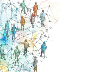 Hand-drawn network of professionals, connectivity theme, space for text