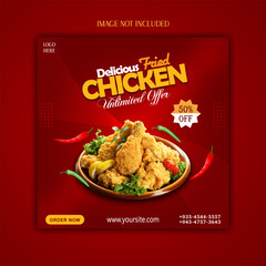 Special chicken social media post design. Restaurant food menu web banner set for online business promotion. fried chicken poster design.