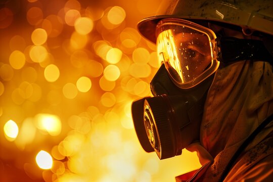 Firefighter in Protective Gear Amidst Flames
