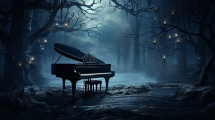 Moonlight sonata a serene sonata under the spell of the blue moon - obrazy, fototapety, plakaty