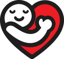 Heart with hugging arms vector icon. Cute cartoon heart character hug. Love yourself. Self care and happiness vector illustration.