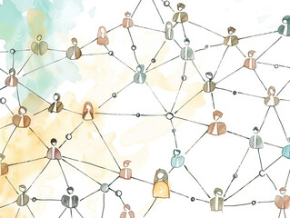 Hand-drawn network of professionals, connectivity theme, space for text