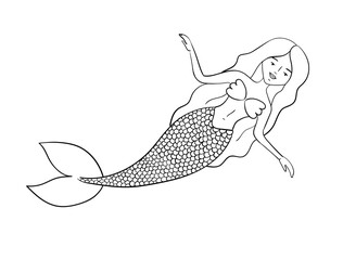 Illustration of a cartoon mermaid to coloring book