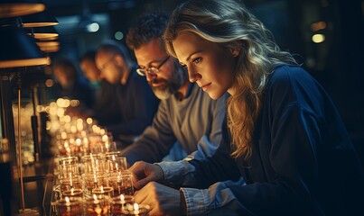 Man and Woman Looking at Candles - obrazy, fototapety, plakaty