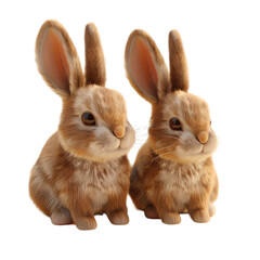 Fototapeta premium Two brown rabbits seated beside each other on a Transparent Background