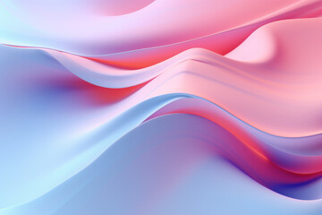 Smooth abstract horizontal background with waves and curves, imitation silk in blue and pink tones. AI generated.