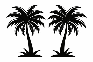 Fototapeta na wymiar 2-palm-trees-icon--black-and-white vector 